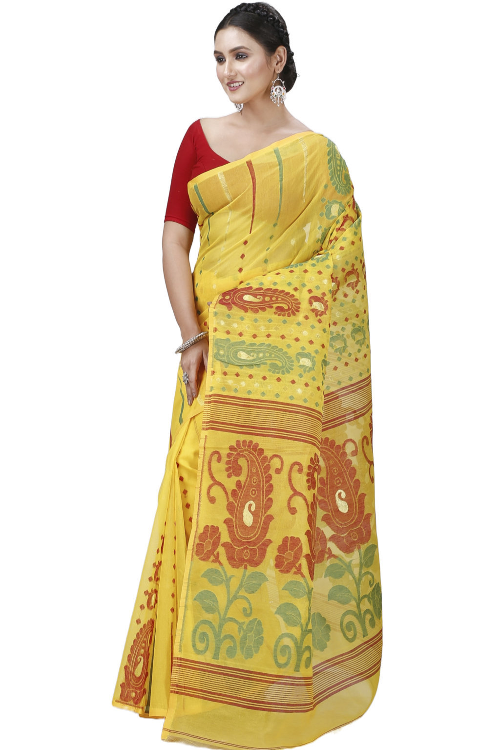 Yellow Pure Cotton Vani Jamdani Saree (1108)